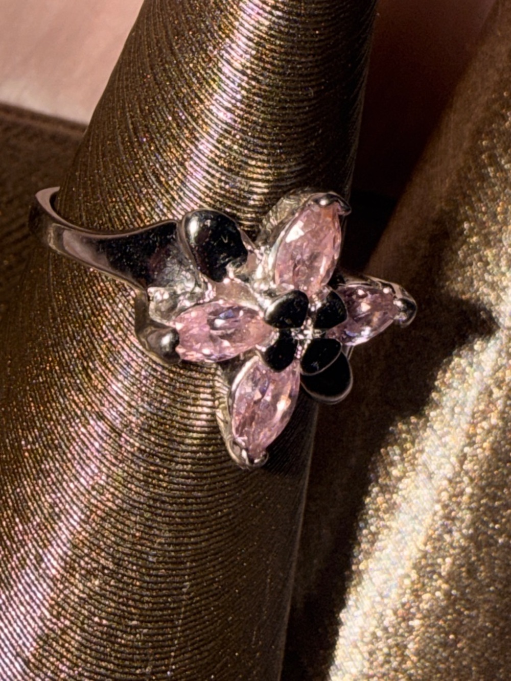 Vintage 925 Sterling Silver Pink Marquise Flower Ring - Size 6.5 - Picture 9 of 12